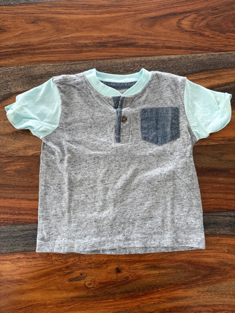 3/$10 - George Grey Heather Tee with Mint Green Sleeves and Denim Pocket